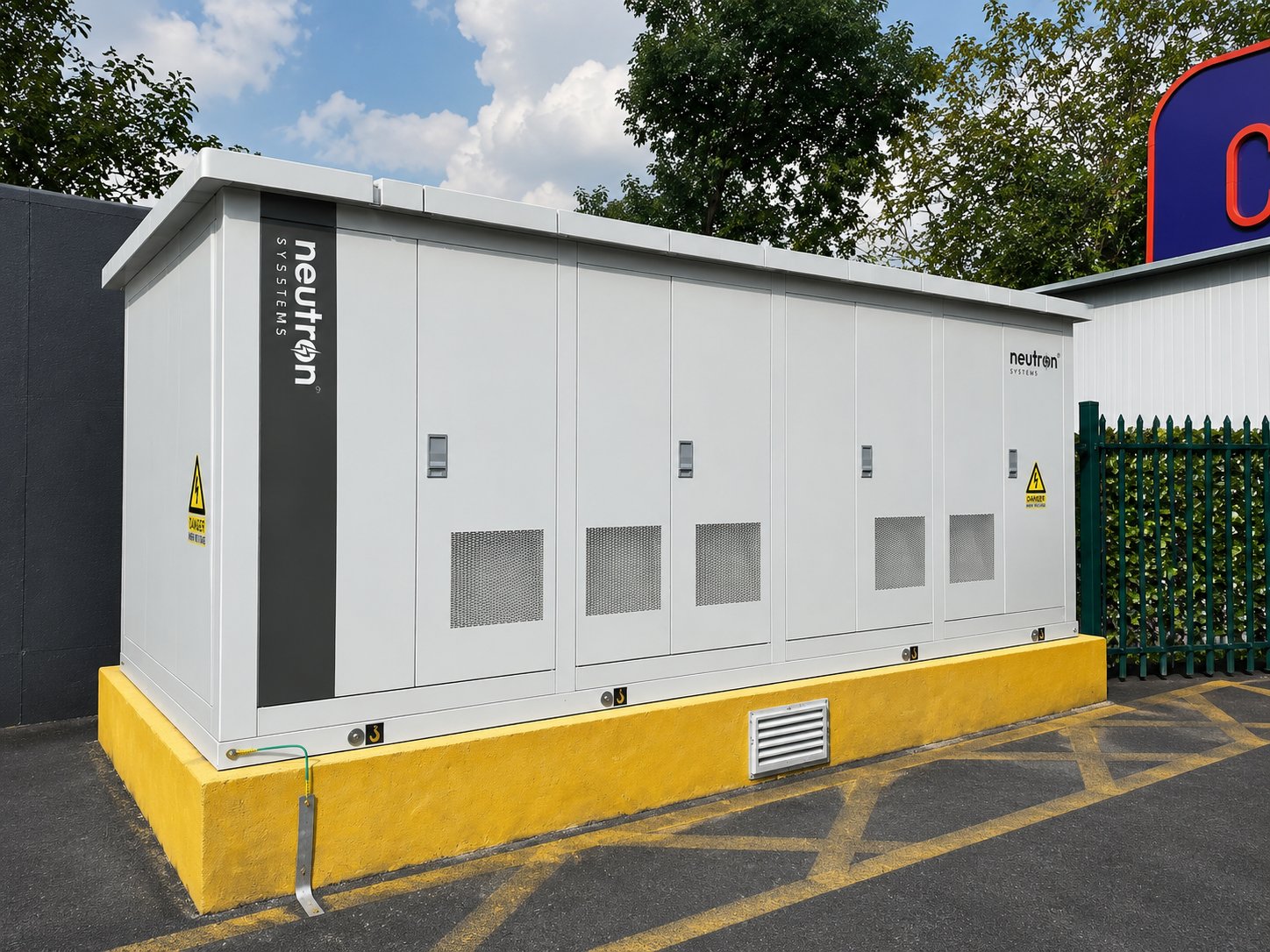 Neutron Systems Master Unit and Power Hub battery storage installed at a UK EV depot, solving grid connection constraints for bus and HGV electrification
